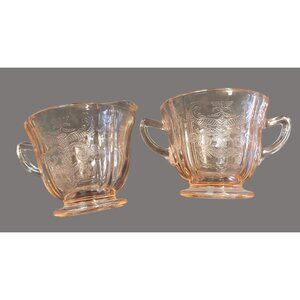 Vintage Pink Peach Depression Glass Sugar Bowl and Creamer T31 A